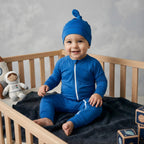 Baby wearing Deep Blue Bamboo Baby Hat