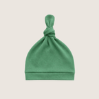 Green bamboo baby hat with a knot