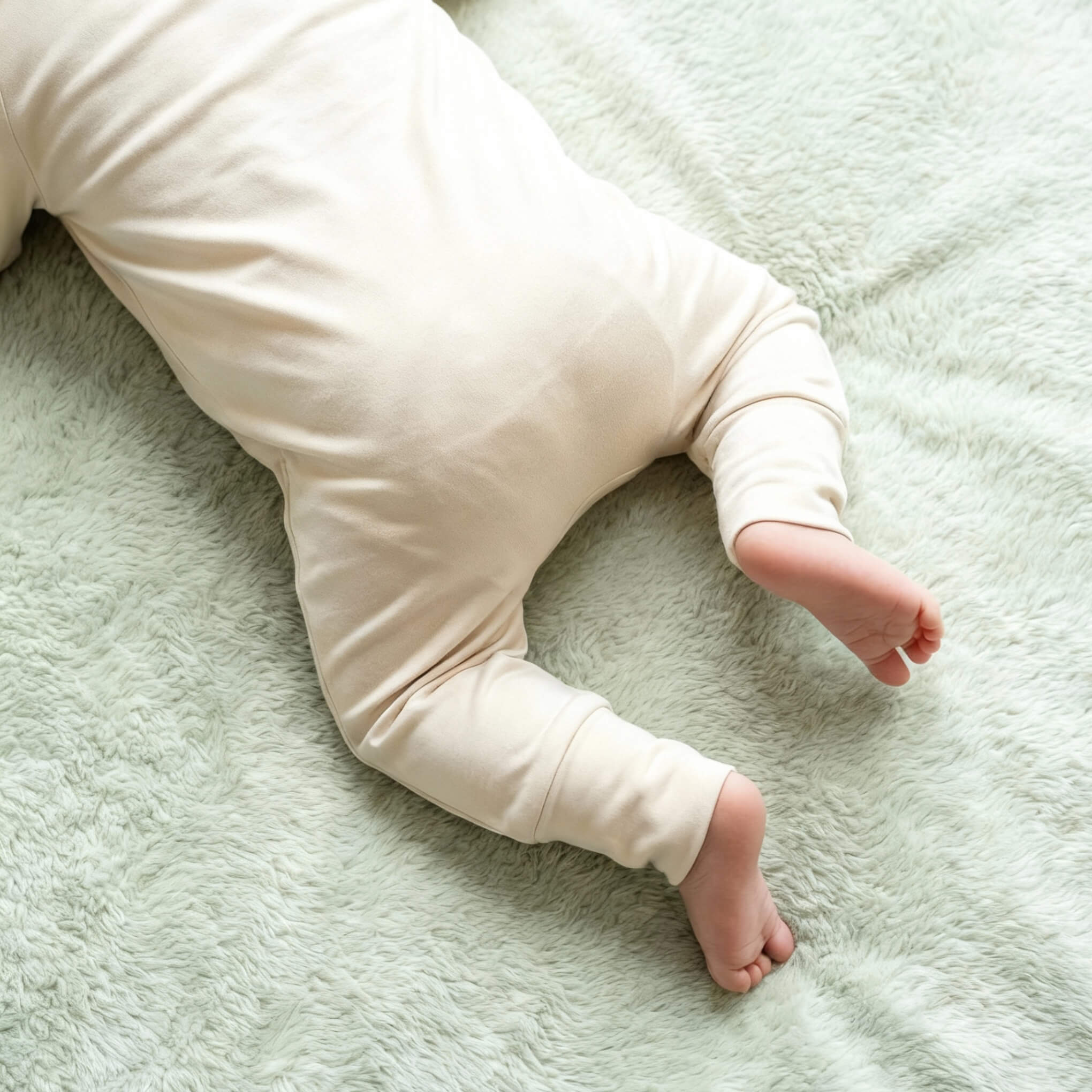 back of baby wearing off white babygrow