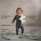 toddler standing grey bamboo baby grow in studio