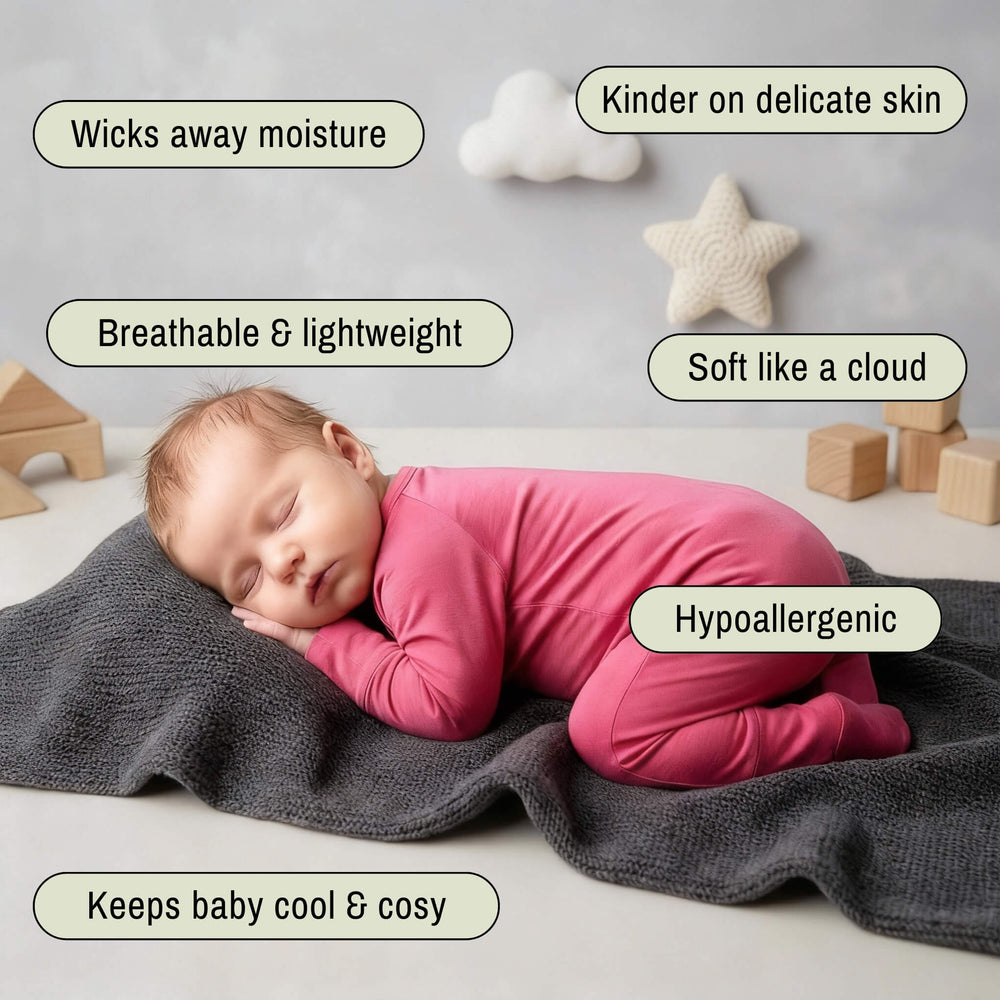 Baby resting in a Funkii bamboo baby grow